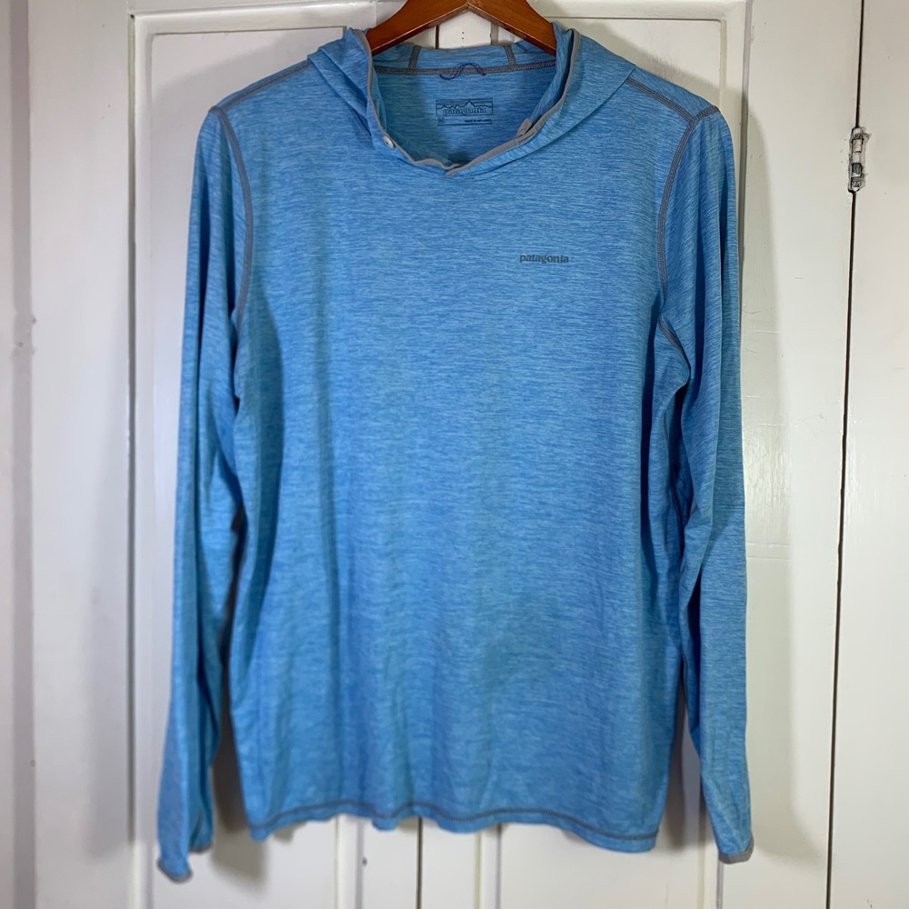 STAINS Patagonia Capilene Cool Daily Hoody Mens Medium Blue Heather Sun Hoodie